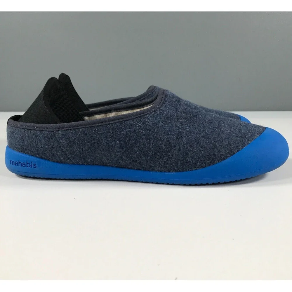 Mahabis Slippers Mens 7.5 Blue Wool Slip On Rubber Toes Smooth